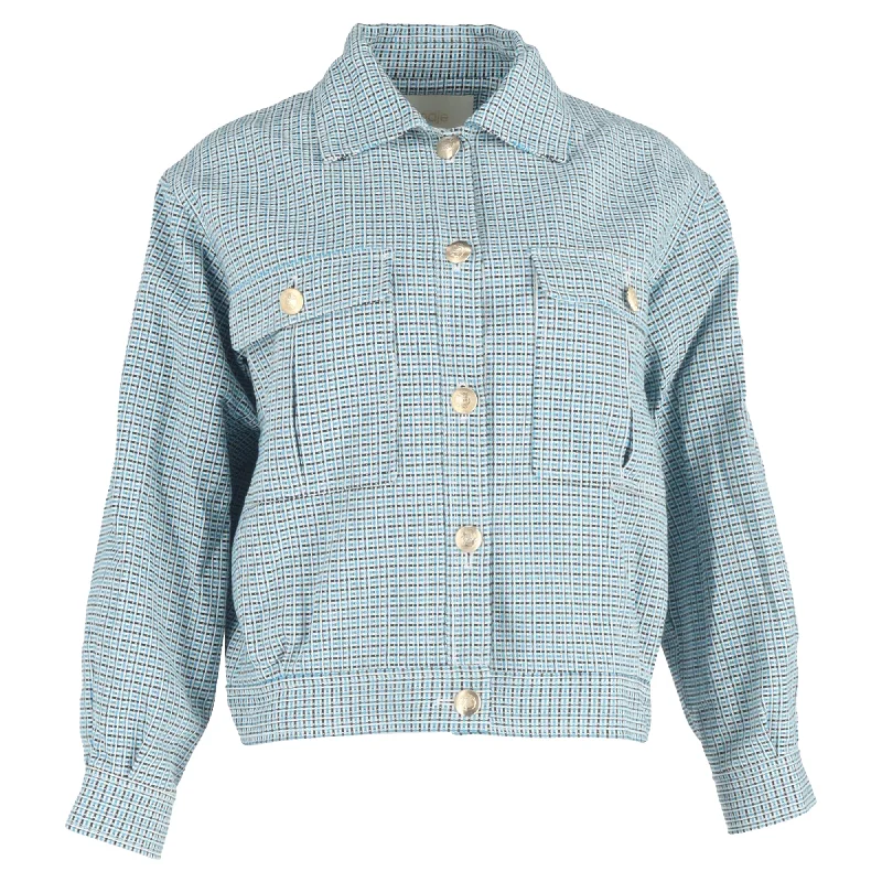 Huge Fashion Markdowns – Update Your Closet Now Maje Tweed Buttoned Jacket with Pockets in Blue Cotton