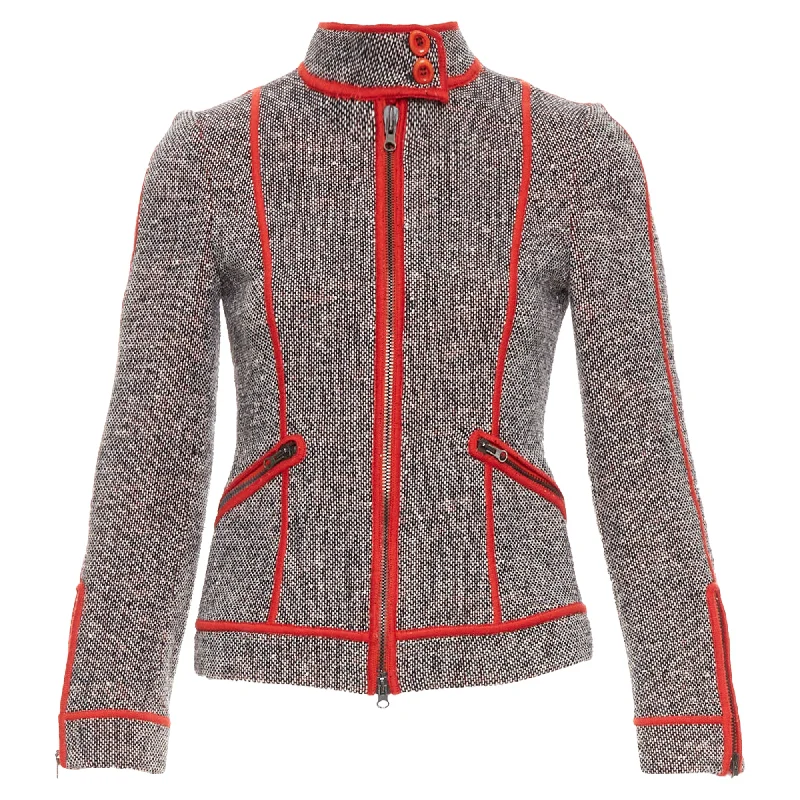 Women's Elegant Evening Outfit Moschino Cheap Chic wool tweed piping moto jacket