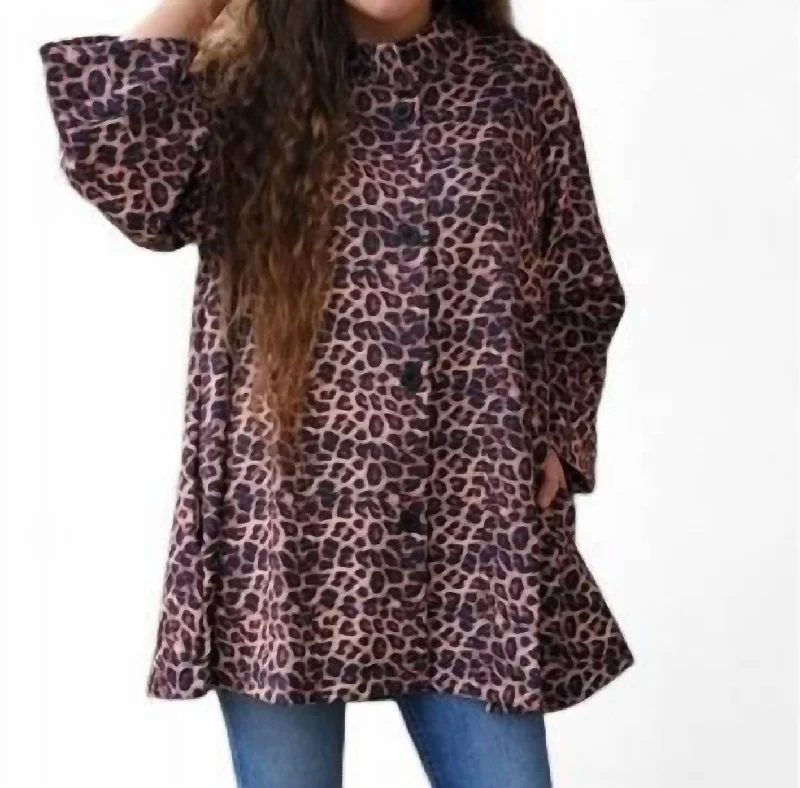 Fashionable Women's Clothes Leopard Print Swing Jacket In Black/brown