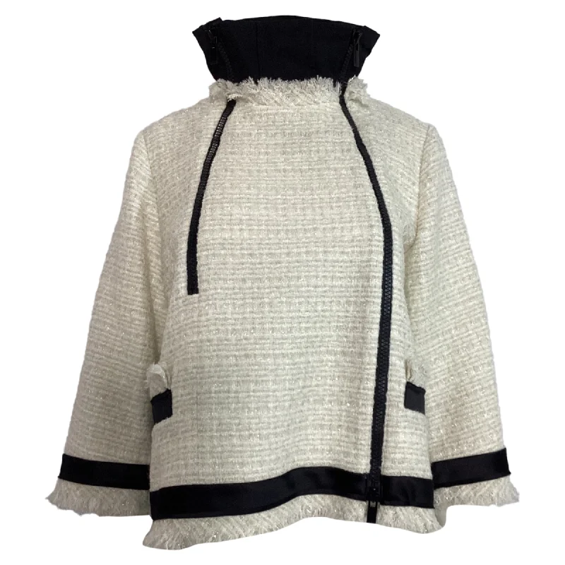 Women's Tops And Clothing Sacai Double-Zipped Tweed Jacket in White Wool