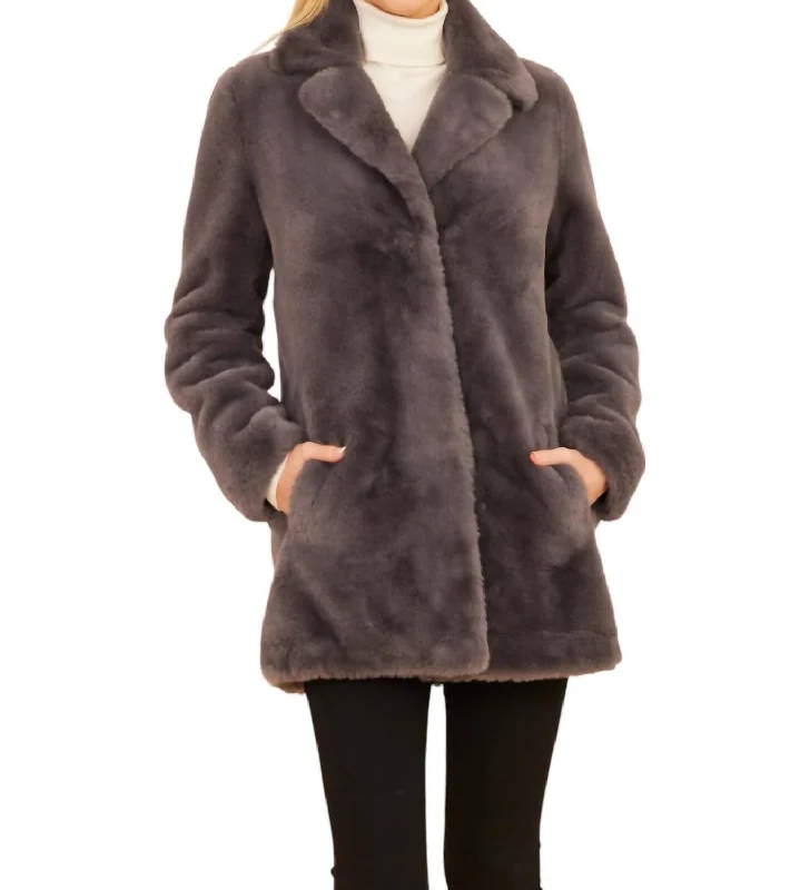 Women's Office Outfit Faux Fur Long Coat In Grey