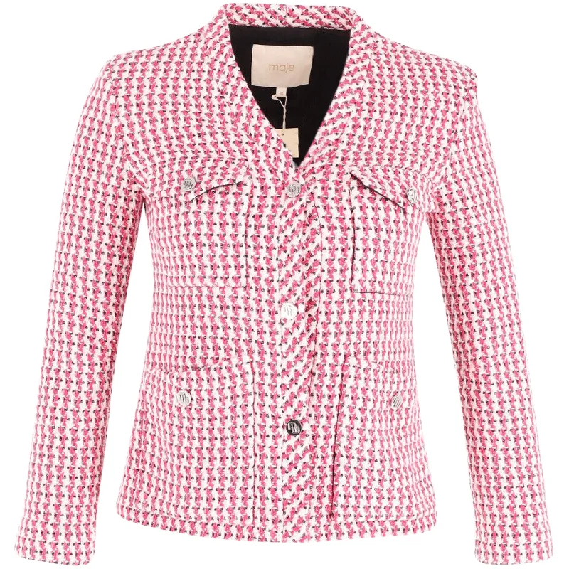 High-End Fashion, Low-End Prices – Sale Happening Now Maje Vyza Tweed Jacket in Pink Cotton