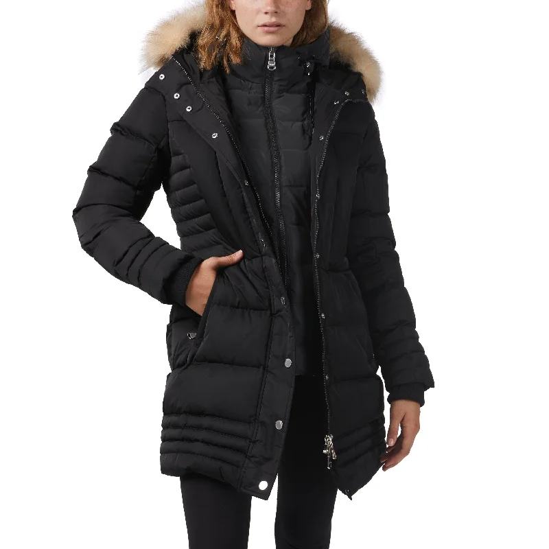 Women's Active Outfit For Fitness Pajar Women’s Discovery Mix Quilted Puffer with Hooded Detachable Bib