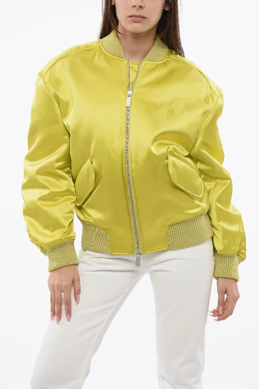 Women's Luxury Apparel Off-White Padded Duchesse Bomber Jacket With Front Zip