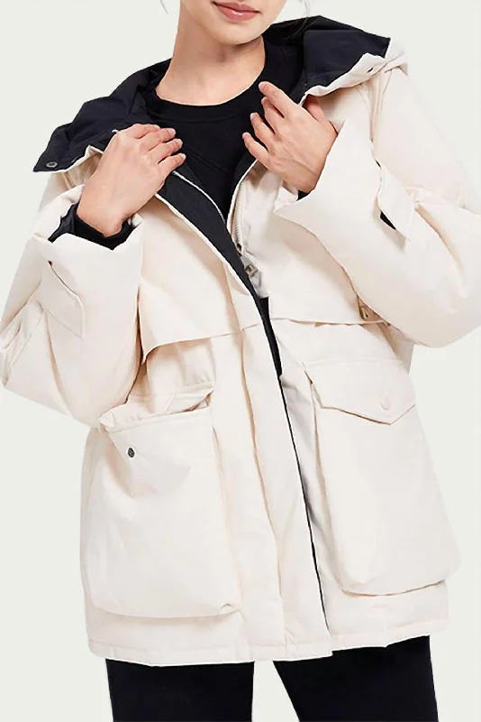 Charming Women's Garments Hooded Shell Down Coat In Ivory