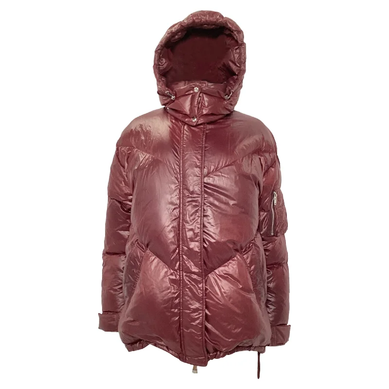 Women's Sports Apparel Iro Secured Button Hooded Down Jacket in Burgundy Polyamide