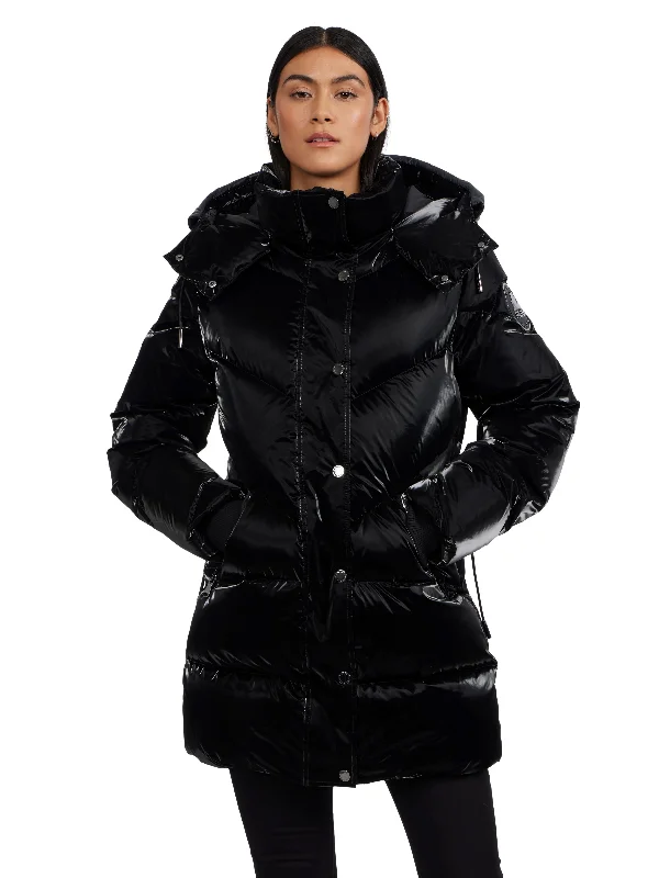 Women's Evening Wear Outfit Pajar Women’s Estelle Mixed Chevron Quilted Puffer with Detachable Hood