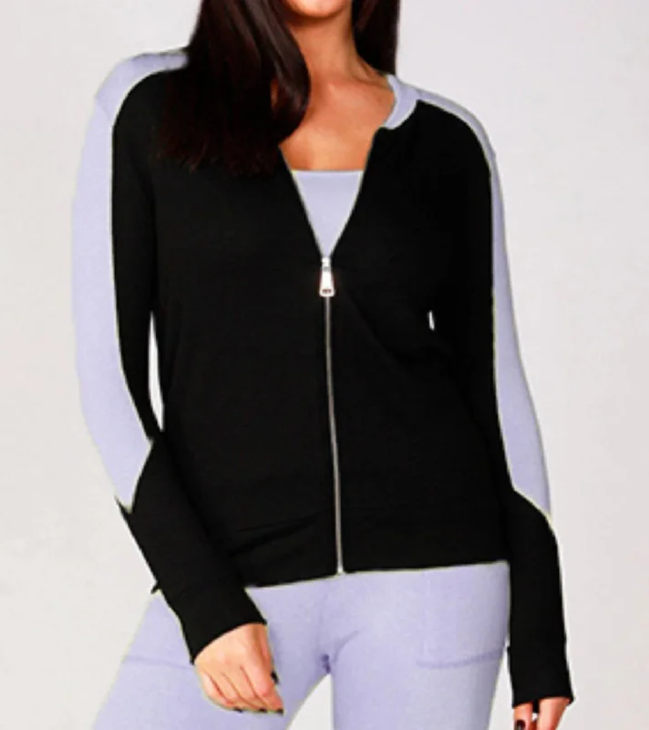 Stylish Women's Apparel Zip Bomber Jacket In Black/lilac