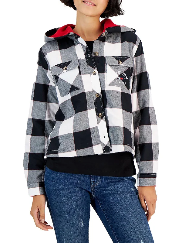 Women's Evening Clothes Womens Plaid Hooded Shirt Jacket