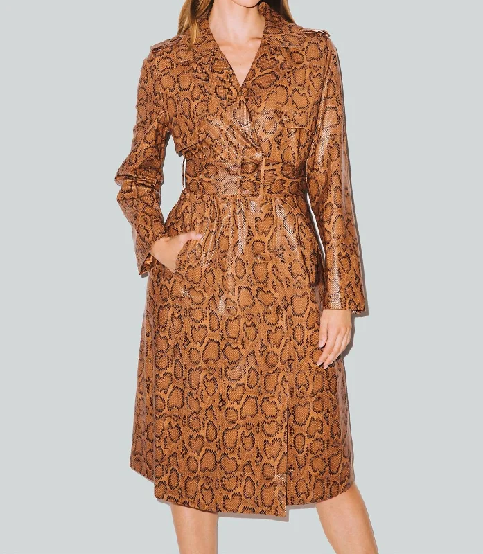 Timeless Women's Clothing Snakeskin Trench Coat In Brown Mix