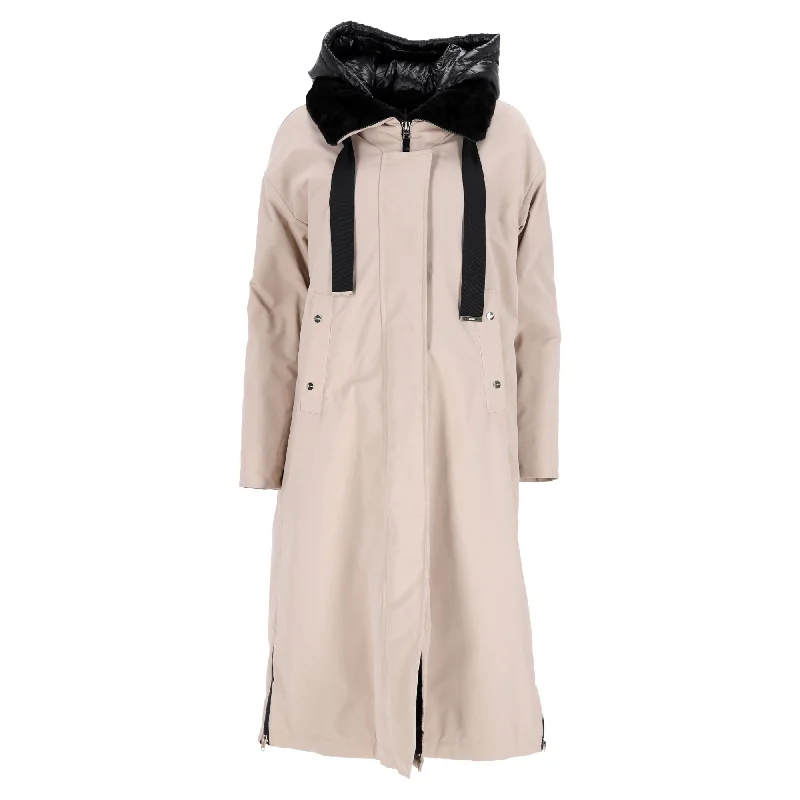 Stylish Clothes For Women Herno Fur Lining Midi Parka Coat in Beige Polyester