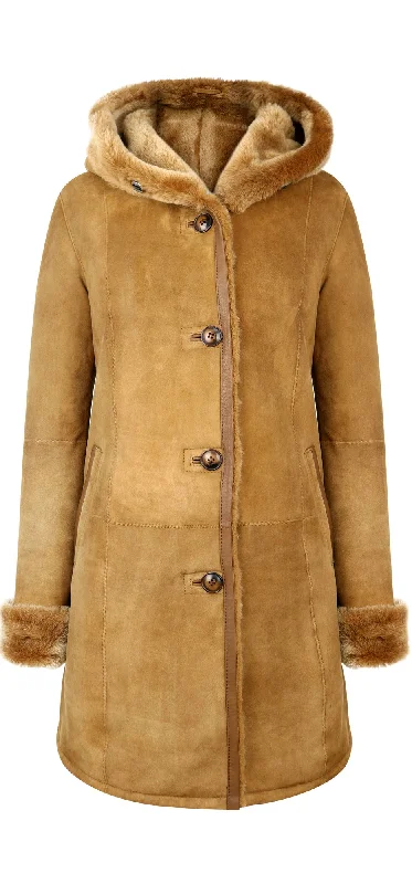 Women's Cozy Clothes Long Hooded Merino Sheepskin Jacket