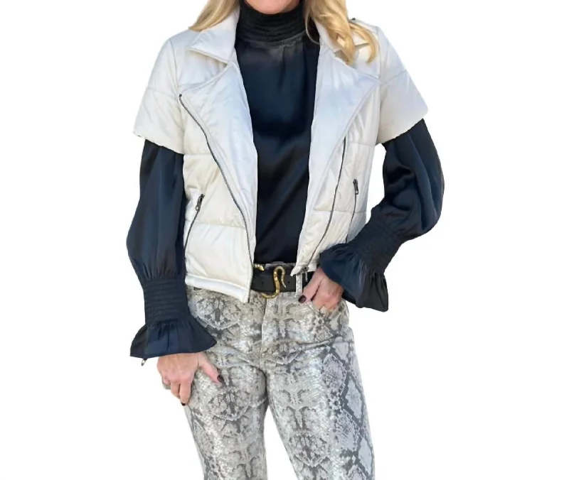 Formal Garments For Women Vanilla Puffer Moto Jacket In Cream