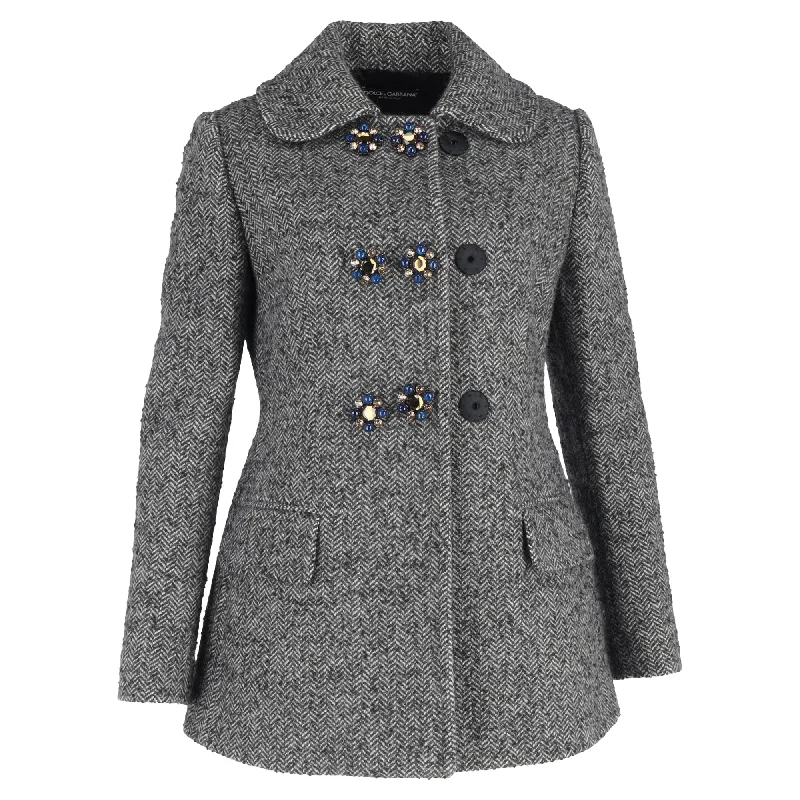 High-Quality Fashion At Discounted Prices – Shop Today Dolce & Gabbana Embellished Button Peacoat in Grey Wool