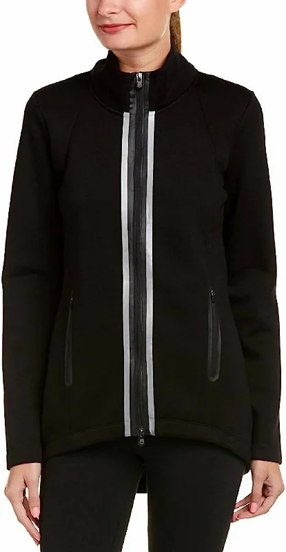 Stylish Clothes For Women Marina Stylish Collared Soft Fabric Full Zip Jacket In Black