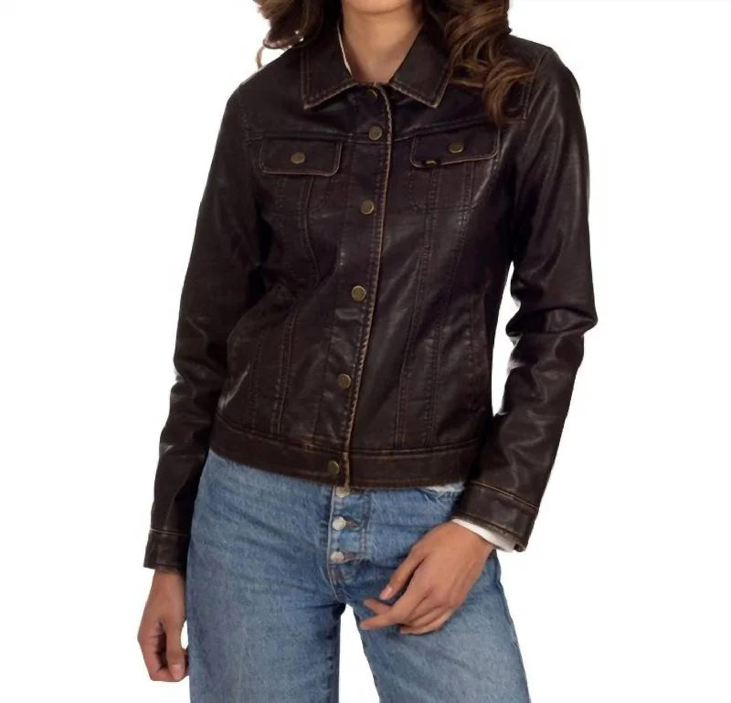 Women's Clothes And Apparel Classic Trucker Faux Fur Jacket In Brown