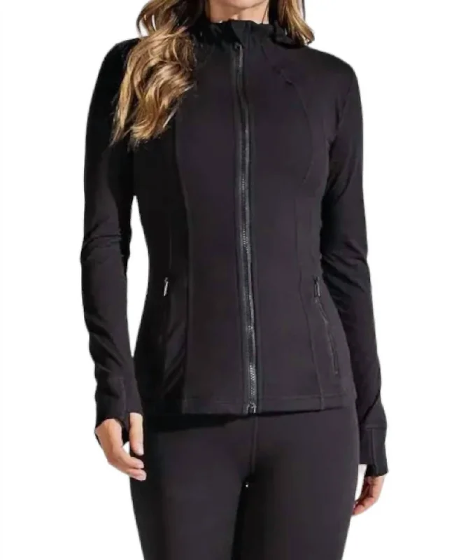 Stylish Women's Garments For Holidays Athleisure Zipper Jacket In Black