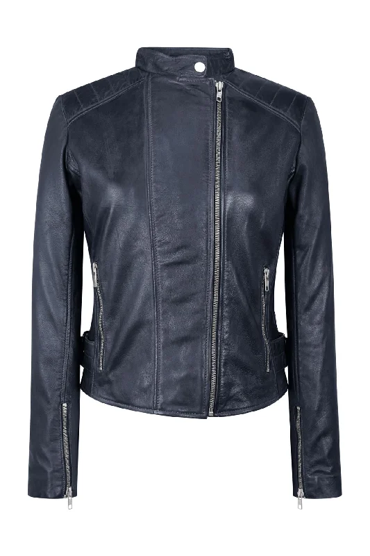 Women's Comfortable Clothes For Weekends Leather Jacket Cross Zip Nehru Collarless