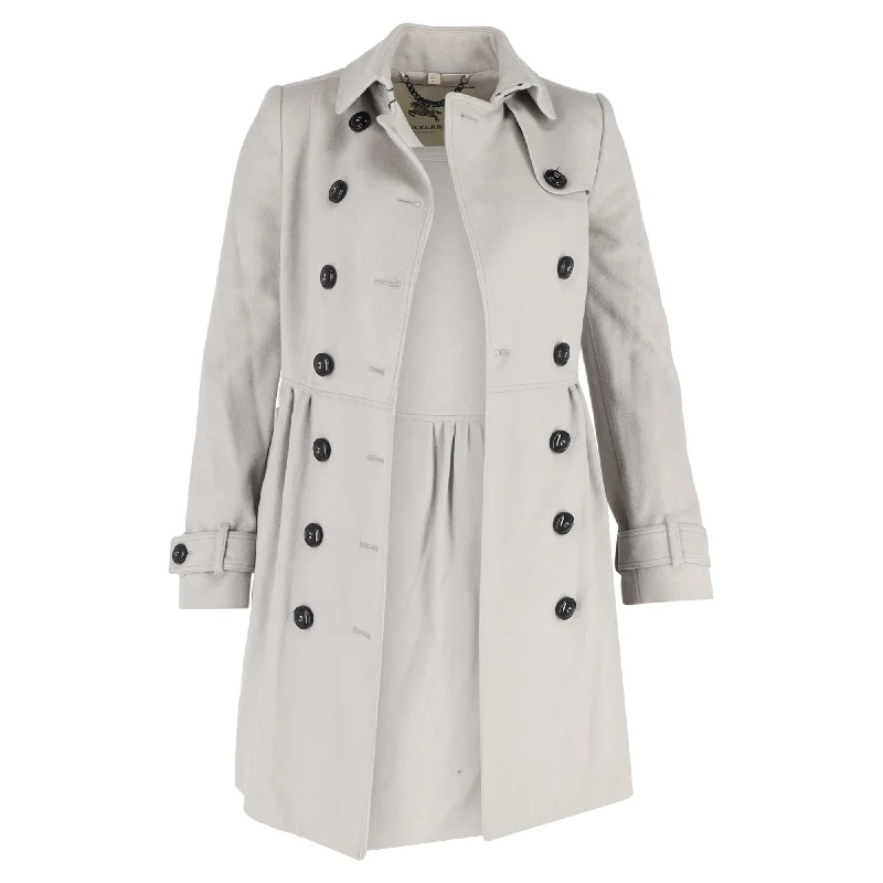 Women's Elegant Evening Outfit Burberry Double Breasted Trench Jacket in Grey Cotton