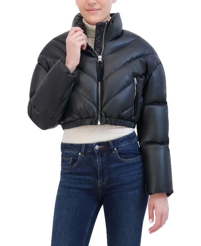 Women's Resort Apparel Hudson Jeans Women's Cropped Chevron Quilted Puffer Jacket