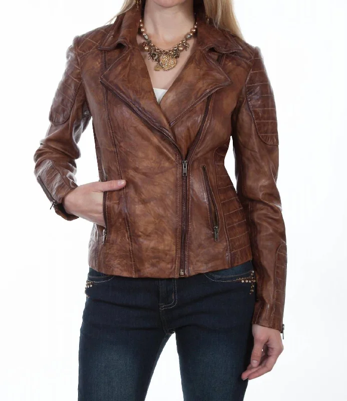 Women's Athletic Outfit Leather Sanded Jacket In Tan