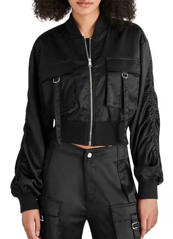 Women's Trendy Clothes Costa Silk Utility Cropped Bomber Jacket In Black