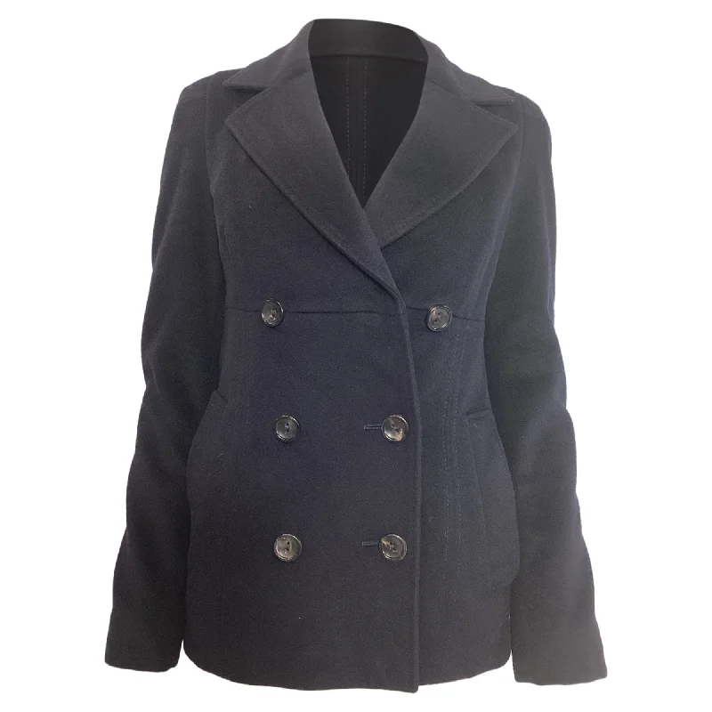 Don't Miss Out – Your Favorite Fashion Pieces On Sale Max Mara Studio Pea Coat in Navy Blue Virgin Wool