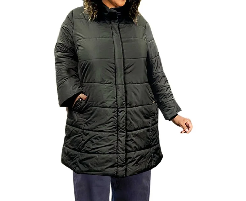 Women's Fashion Clothes Long Sleeve Winter Puff Coat - Plus Size In Black