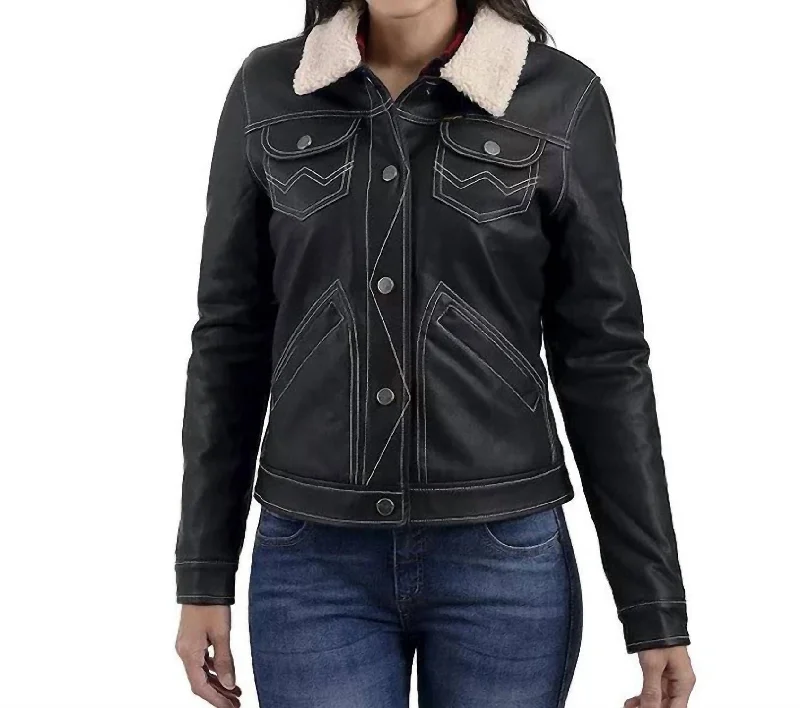 Plus-Size Women's Garments Sherpa-Lined Faux-Leather Jacket In Black