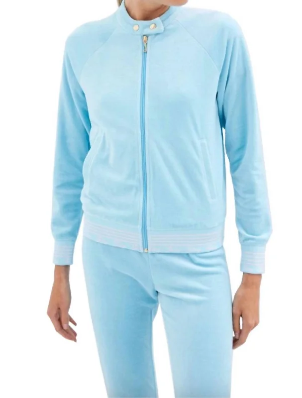 Flash Sale On Stylish Outfits – Hurry Before It's Gone Women's Doo Wop Snap Collar Velour Track Jacket In Light Blue