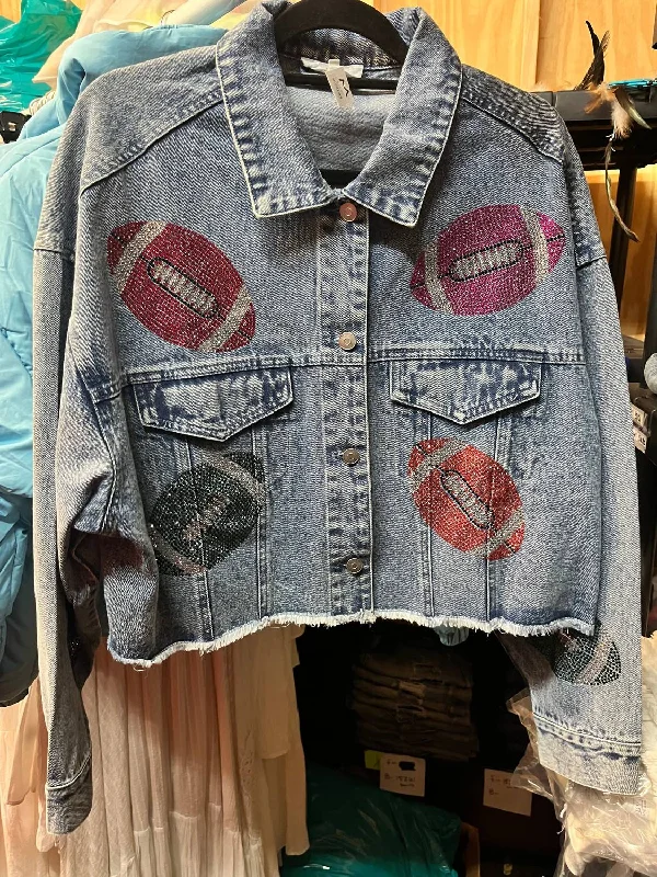 Women's Cozy Clothes Football Stone Washed Denim Jacket