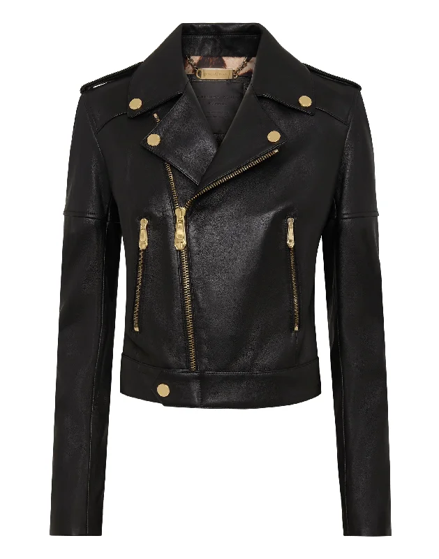 Women's Athleisure Apparel Leather Biker Jacket