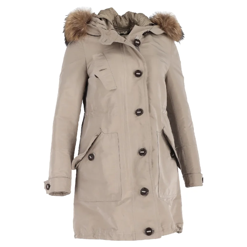 Fashion Clearance Sale – Grab The Best Deals Today Burberry Fur Trim Buttoned Down Peacoat in Beige Polyamide