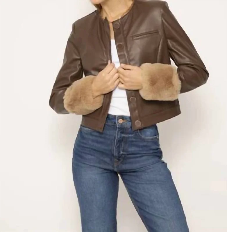 Stylish Fashion At Unbeatable Prices – Shop Nola Fur Cuff Lady Jacket In Brown