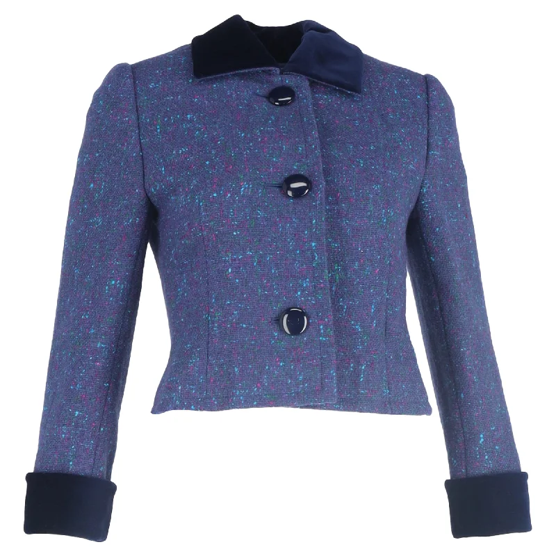 Women's Stylish Outdoor Outfit Givenchy Buttoned Tweed Cropped Jacket in Purple Wool