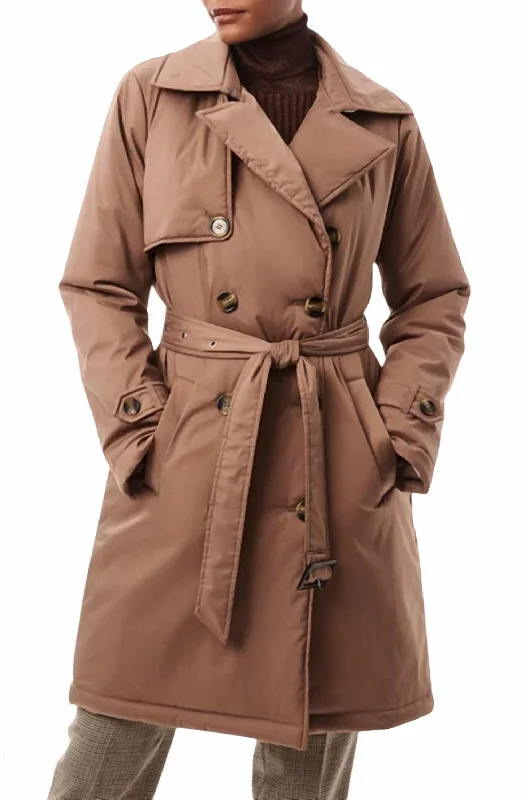 Women's Trendy Activewear Apparel Effortless Belted Puffer Coat In Tan