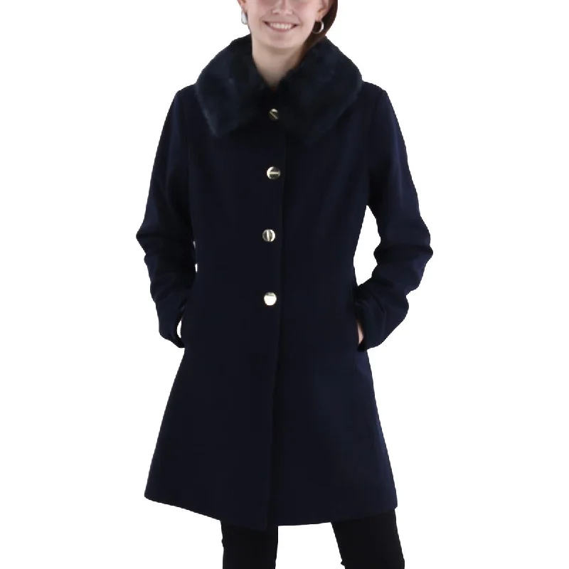 Women's Transitional Outfit Womens Faux Fur Trim Long Wool Coat