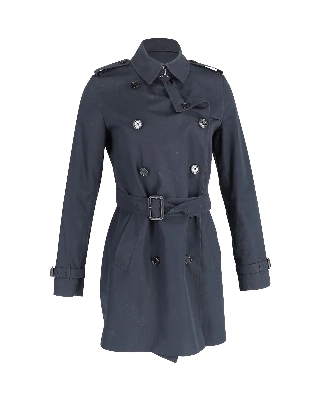 Women's High-Fashion Garments Burberry Kensington Mid Heritage Trench Coat in Navy Blue Cotton