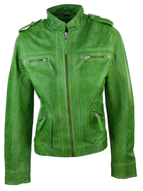 Women's Elegant Clothes Leather Slim Fit Biker Jacket With 4 Pockets