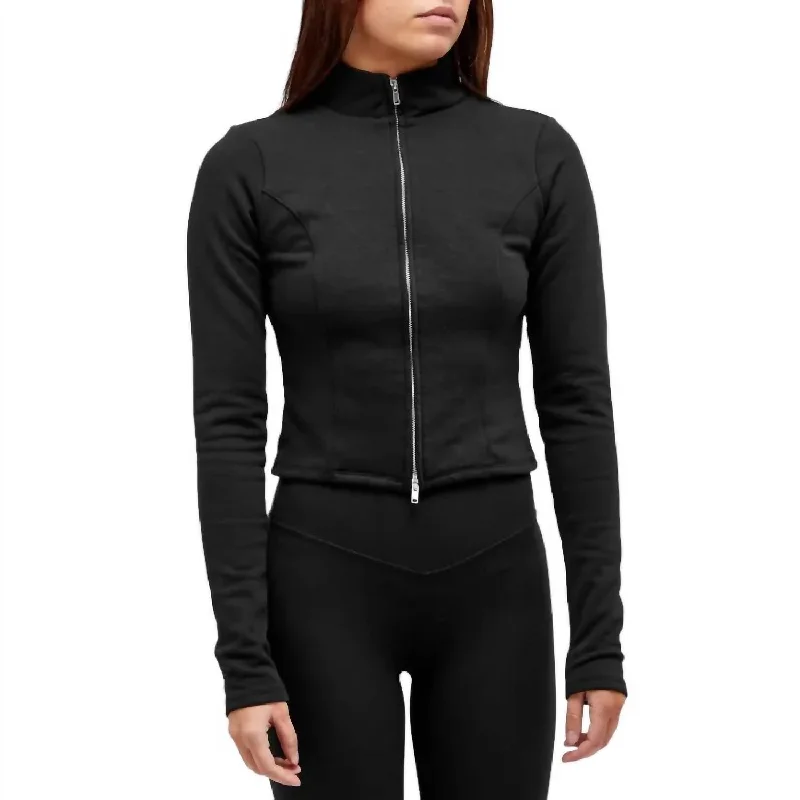 Charming Women's Garments Compression Terry Mock Jacket In Black