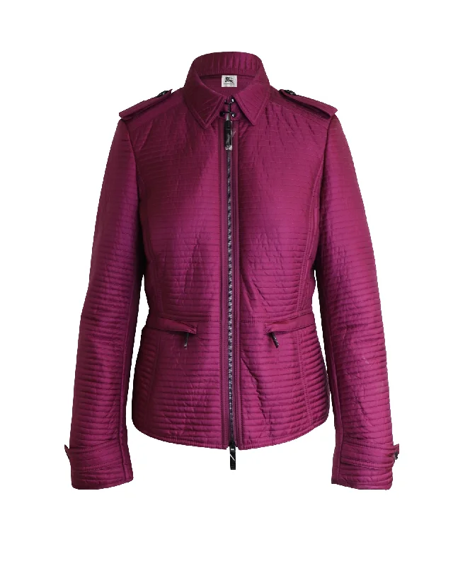 Women's Transitional Garments Burberry Quilted Zip Jacket in Magenta Nylon