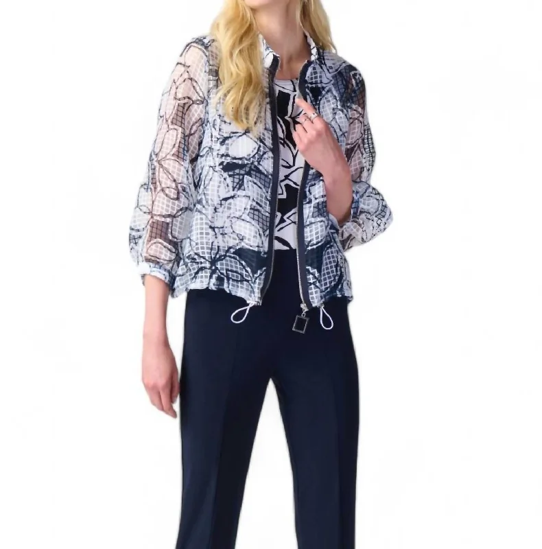 Affordable Trendy Clothes For Women Organza Jacket With Camisole 2-Piece Set In Midnight Blue/white