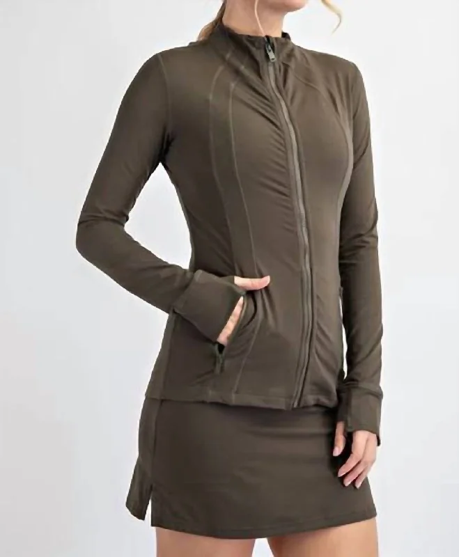 Fashionable Women's Clothes Athleisure Zipper Jacket In Olive