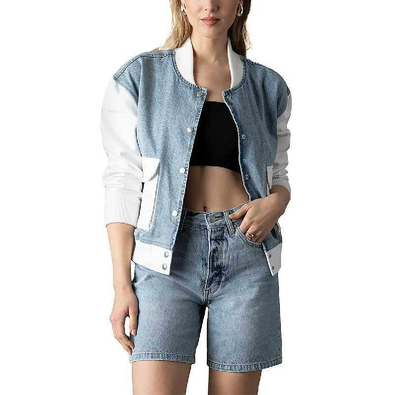 Women's Fashion Clothes Admiral Womens Colorblock Denim Bomber Jacket