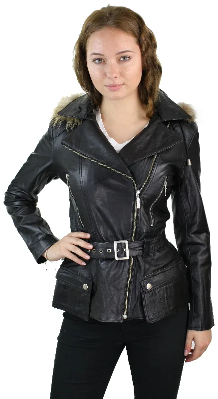 Women's Cozy Outfit For Lounging Hood Parka Leather Jacket Coat