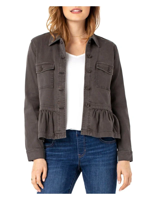 Women's Resort Apparel Womens Peplum Short Trucker Jacket