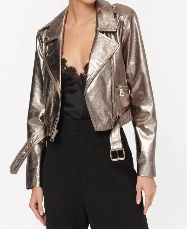 Women's Wedding Apparel Women's Kali Genuine Leather Moto Jacket In Metallic Fog