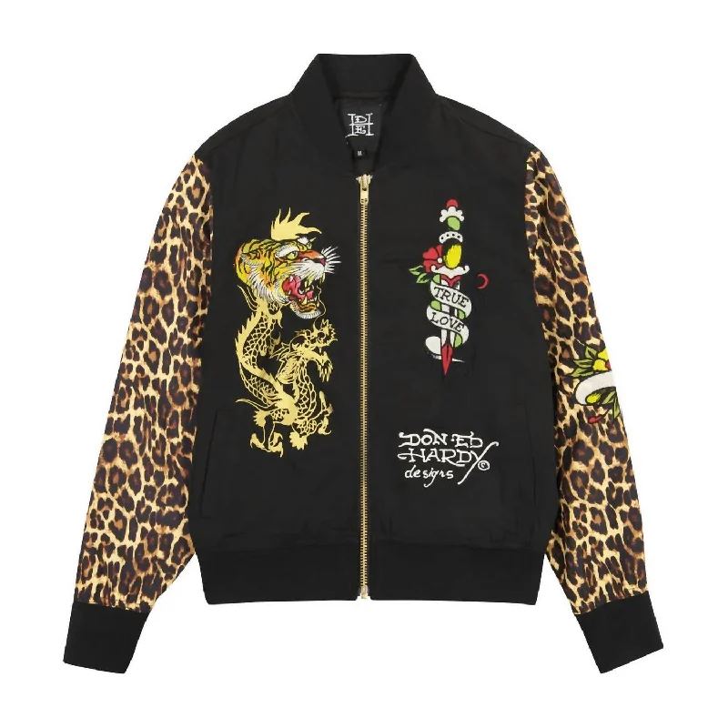 Women's Clothing For Travel Women's Tiger Dagger Souvenir Jacket In Black Leopard