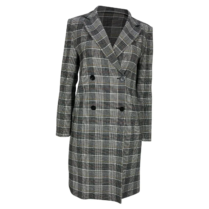 Women's Apparel Theory Double-Breasted Plaid Coat in Grey Wool