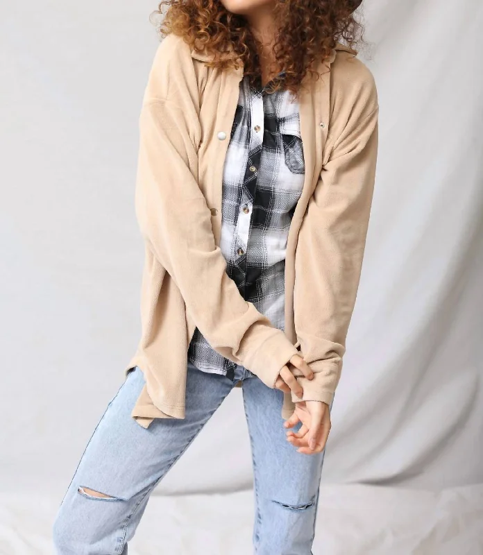 Comfortable Women's Clothes Soft Teddy Button Up Jacket In Beige